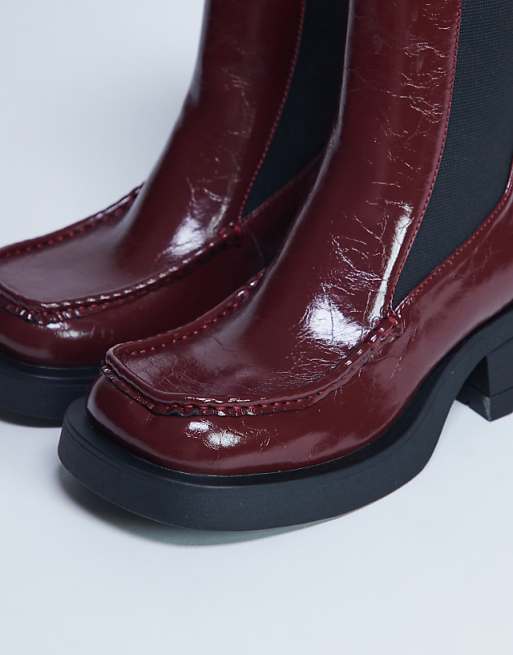 Topshop Narla Square Toe Chelsea Boot In Burgundy
