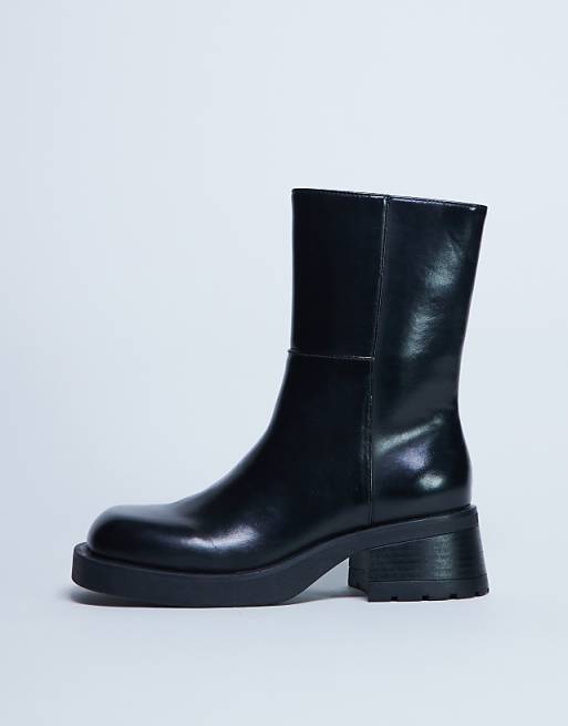 Topshop Nina Chunky Heeled Ankle Boot In Black