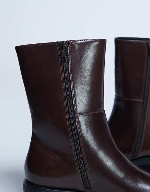 Topshop Nina Chunky Heeled Ankle Boot In Chocolate