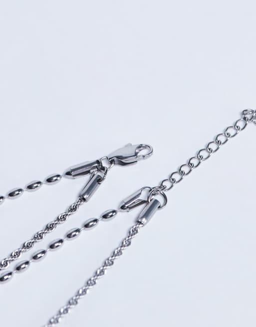 Topshop Nina Waterproof Stainless Steel Multirow Chain And Pendant Necklace In Silver