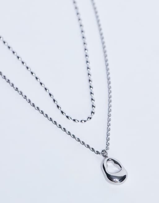 Topshop Nina waterproof stainless steel multirow chain and pendant necklace in silver