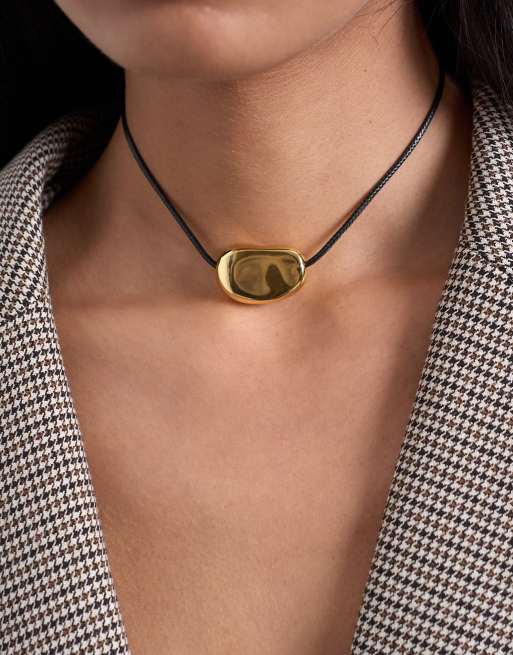 Topshop Nora Choker Rope Necklace With Gem In Gold