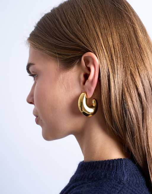 Topshop Paris waterproof stainless steel hoop earrings in gold