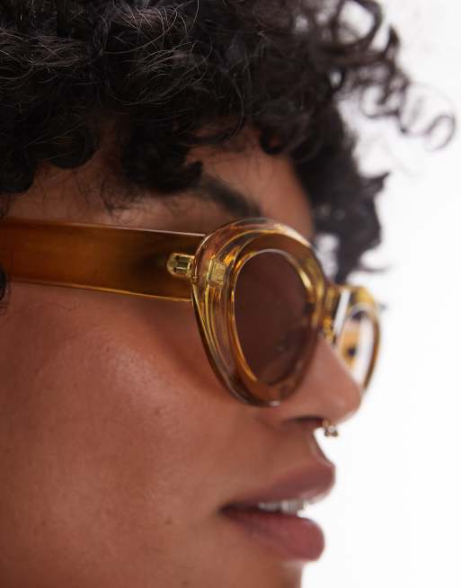 Topshop Paros Oval Sunglasses In Yellow