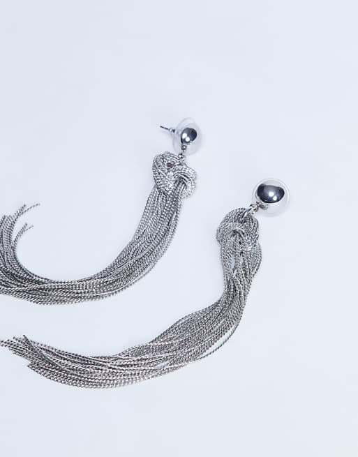 Topshop Perl Tassel Earrings In Silver