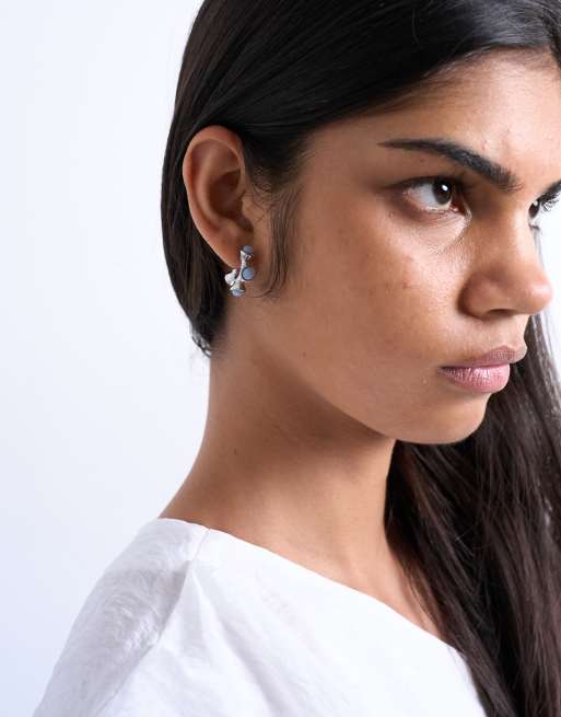 Topshop Piper Stainless Steel Hoop Earrings With Stones In Silver & Blue