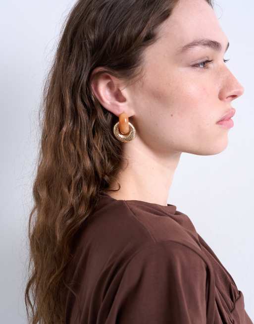 Topshop Poppi Door Knocker Earring With Semi Precious Stone In Gold