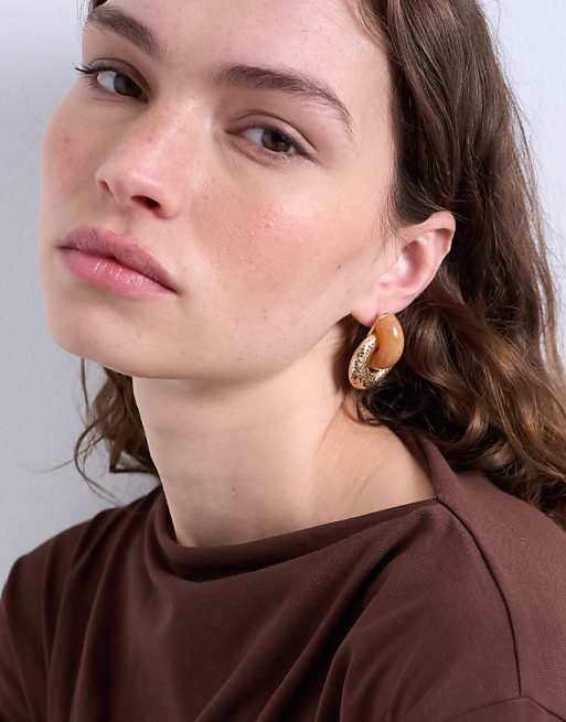 Topshop Poppi door knocker earring with semi precious stone in gold