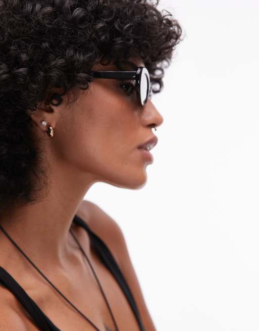 Topshop Premium Malta Round Acetate Sunglasses In Black