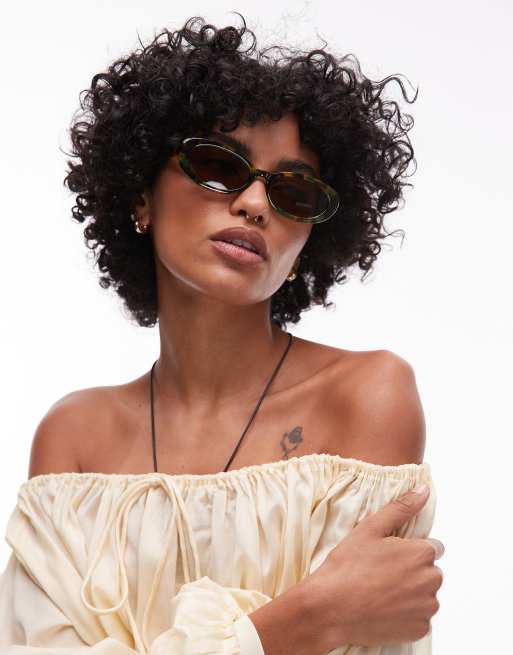 Topshop Premium Malta Round Acetate Sunglasses In Dark Green
