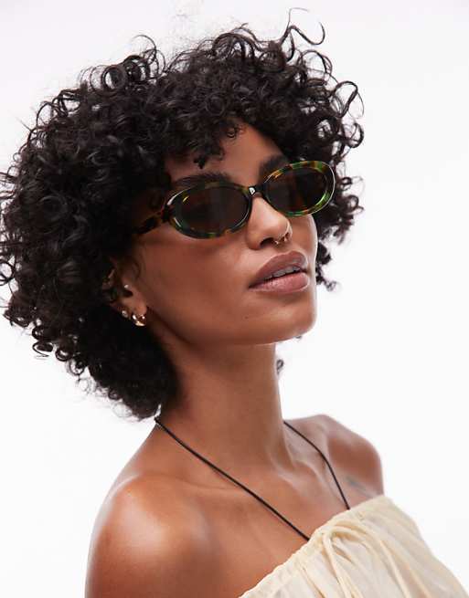 Topshop Premium Malta round acetate sunglasses in dark green