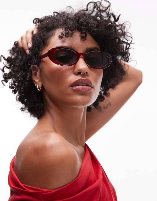 Topshop Premium Malta Round Acetate Sunglasses In Dark Red