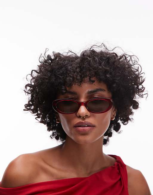 Topshop Premium Malta round acetate sunglasses in dark red