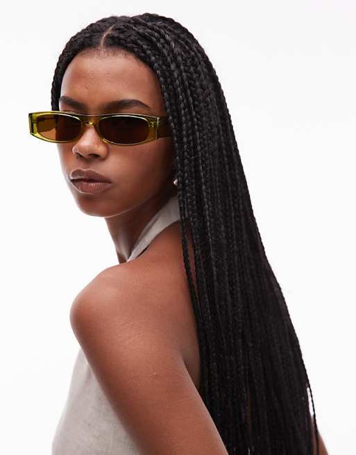 Topshop Premium Seychelles rectangular acetate sunglasses in khaki