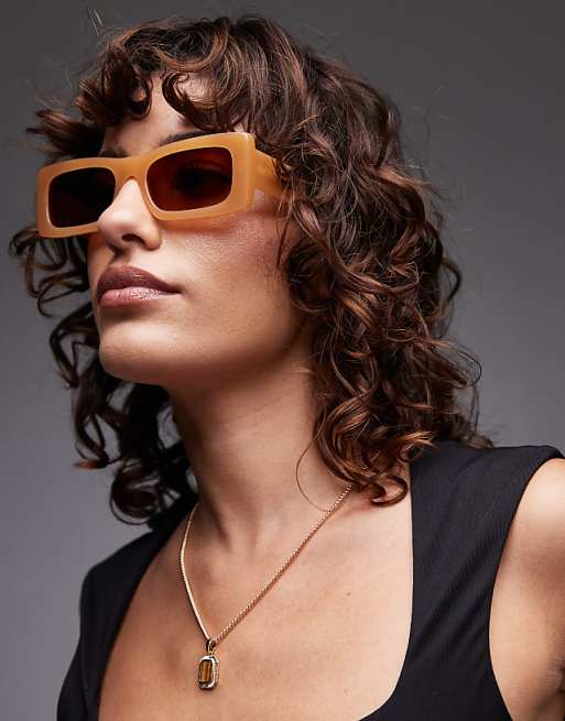 Topshop Premium Zanzibar rectangular acetate sunglasses in caramel
