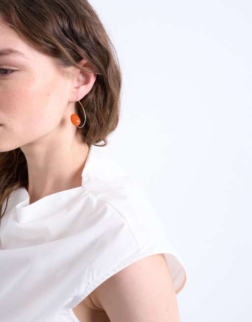 Topshop Priya Teardrop Hoop Earrings With Semi Precious Stone In Orange