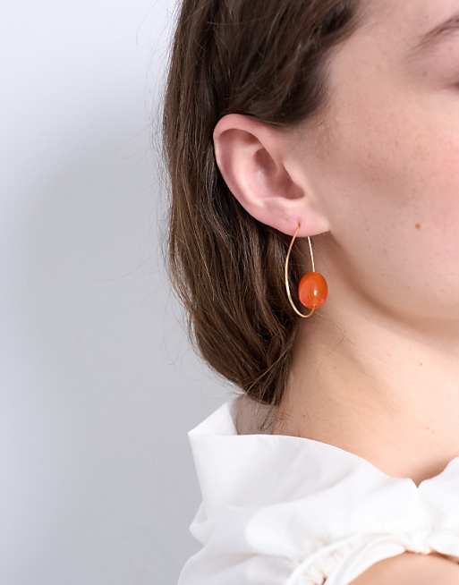 Topshop Priya teardrop hoop earrings with semi precious stone in orange