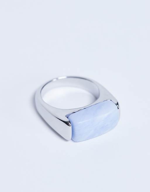 Topshop Raquel stainless steel blue stone ring in silver