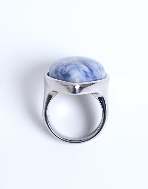 Topshop Remi Stainless Steel With Blue Semi Precious Stone In Silver Tone