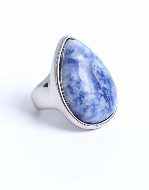 Topshop Remi Stainless Steel With Blue Semi Precious Stone In Silver Tone