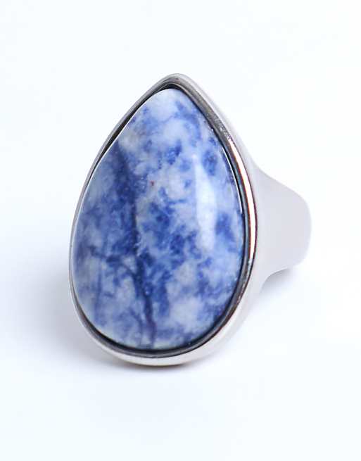 Topshop Remi Stainless Steel With Blue Semi Precious Stone In Silver Tone