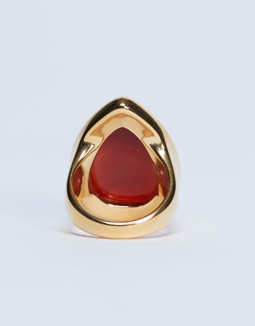 Topshop Remi Waterproof Stainless Steel Ring With Semi Precious Stone In Gold And Burnt Orange