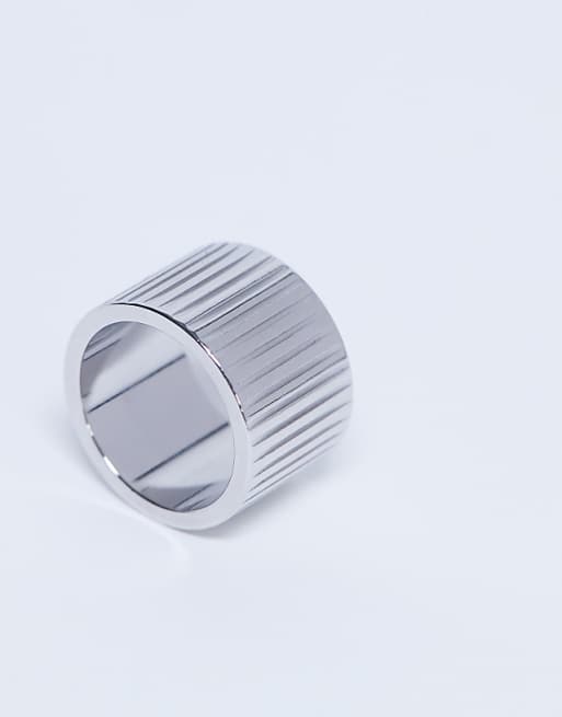 Topshop Rhodes Waterproof Stainless Steel Ring In Silver