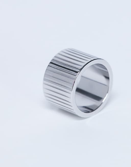 Topshop Rhodes Waterproof Stainless Steel Ring In Silver