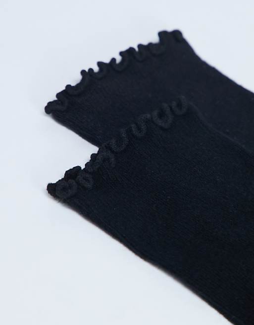 Topshop Ribbed Frill Socks In Black