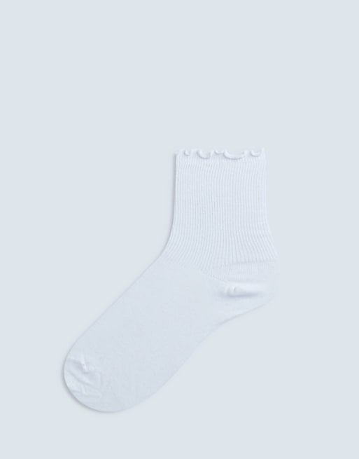 Topshop ribbed frill socks in white