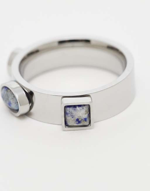 Topshop Sadie Stainless Steel Ring With Semi Precious Turquoise Stones