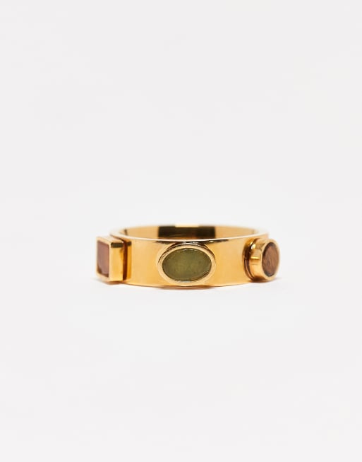 Topshop Sadie Stainless Steel Ring With Semi Precious Gems In Multi Gems