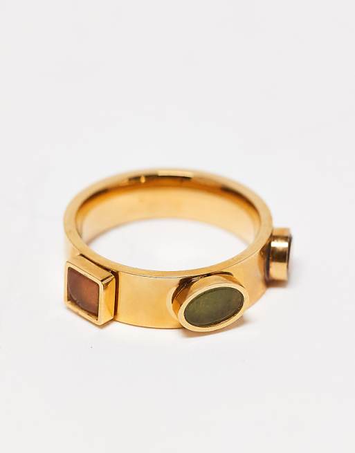 Topshop Sadie stainless steel ring with semi precious gems in multi gems