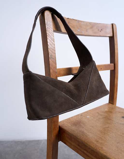 Topshop Safia Real Suede Shoulder Bag In Chocolate