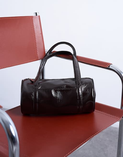 Topshop Salma Bowler Bag In Chocolate Patent
