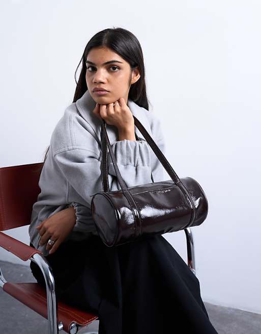 Topshop Salma bowler bag in chocolate patent