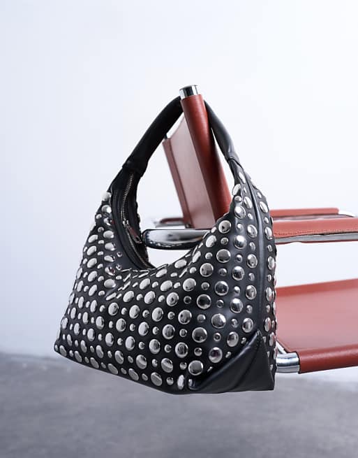 Topshop Samantha Studded Shoulder Bag In Black