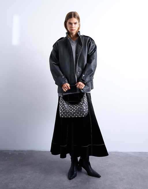 Topshop Samantha Studded Shoulder Bag In Black