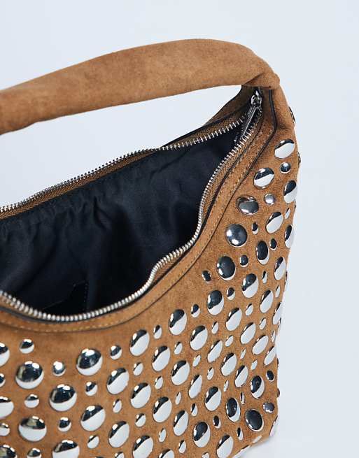 Topshop Samantha Studded Shoulder Bag In Tan