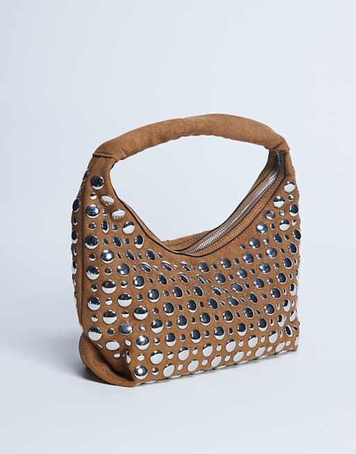 Topshop Samantha Studded Shoulder Bag In Tan