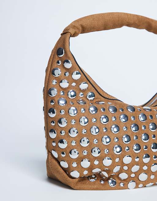 Topshop Samantha Studded Shoulder Bag In Tan