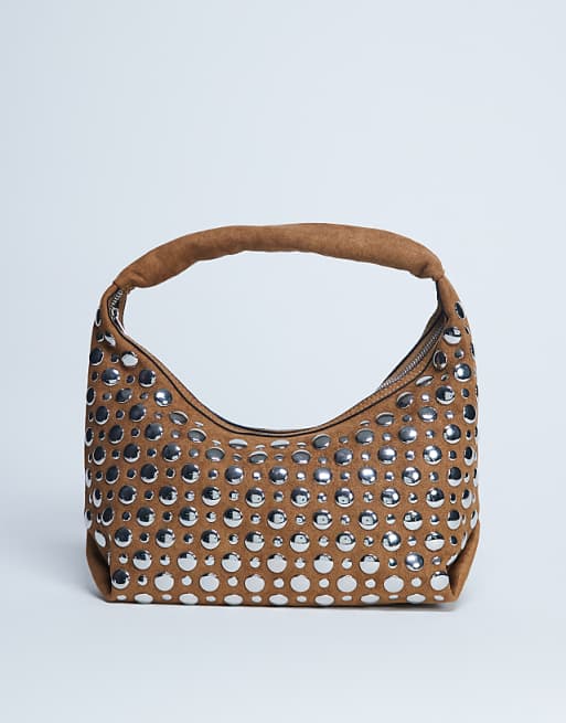 Topshop Samantha studded shoulder bag in tan