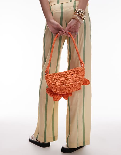 Topshop Sana Knitted Flower Bag In Orange