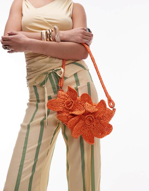 Topshop Sana knitted flower bag in orange
