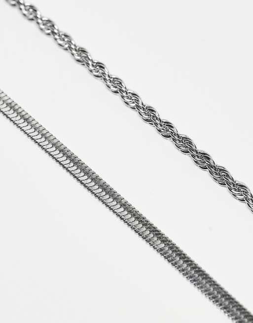 Topshop Sandro Waterproof Stainless Steel 2 Pack Snake Chain Necklace In Silver