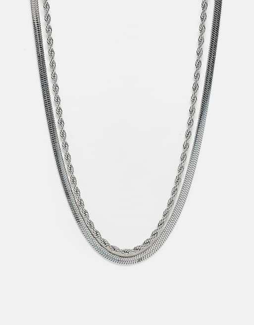 Topshop Sandro waterproof stainless steel 2 pack snake chain necklace in silver