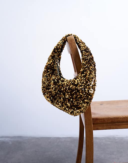 Topshop Santana Scoop Sequin Shoulder Bag In Gold