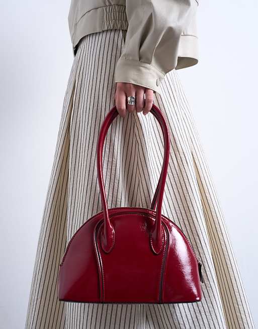 Topshop Saoirse Patent Shoulder Bag In Burgundy