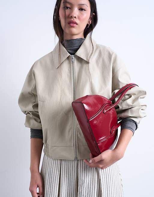 Topshop Saoirse patent shoulder bag in burgundy