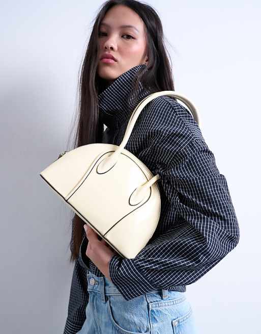 Topshop Saoirse patent shoulder bag in buttermilk